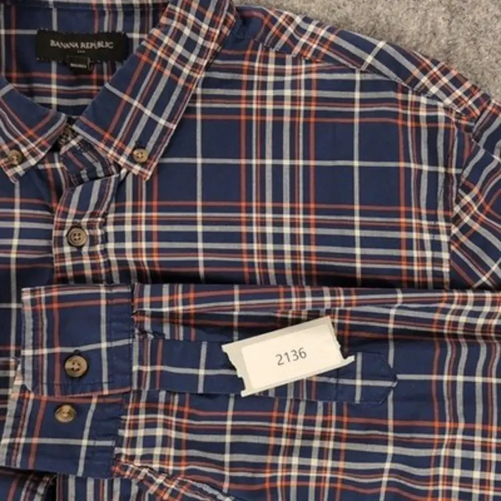 Banana Republic Shirt Mens XL Blue Plaid Button Up Long Sleeve Untucked Fit